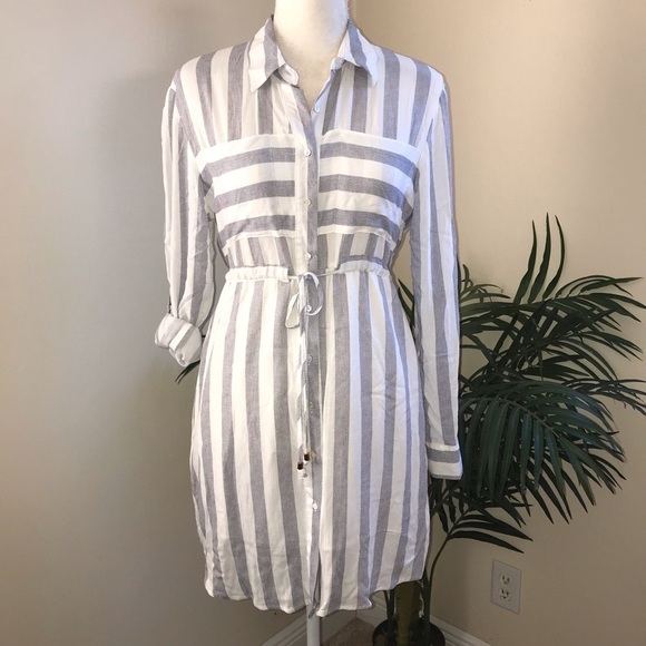 Love Notes Stripe Drawstring Shirt Dress M - Picture 8 of 8